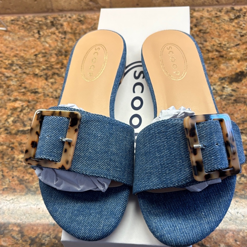 Scoop Blue Denim Slide Sandals with Buckle 6 - Picture 4 of 5